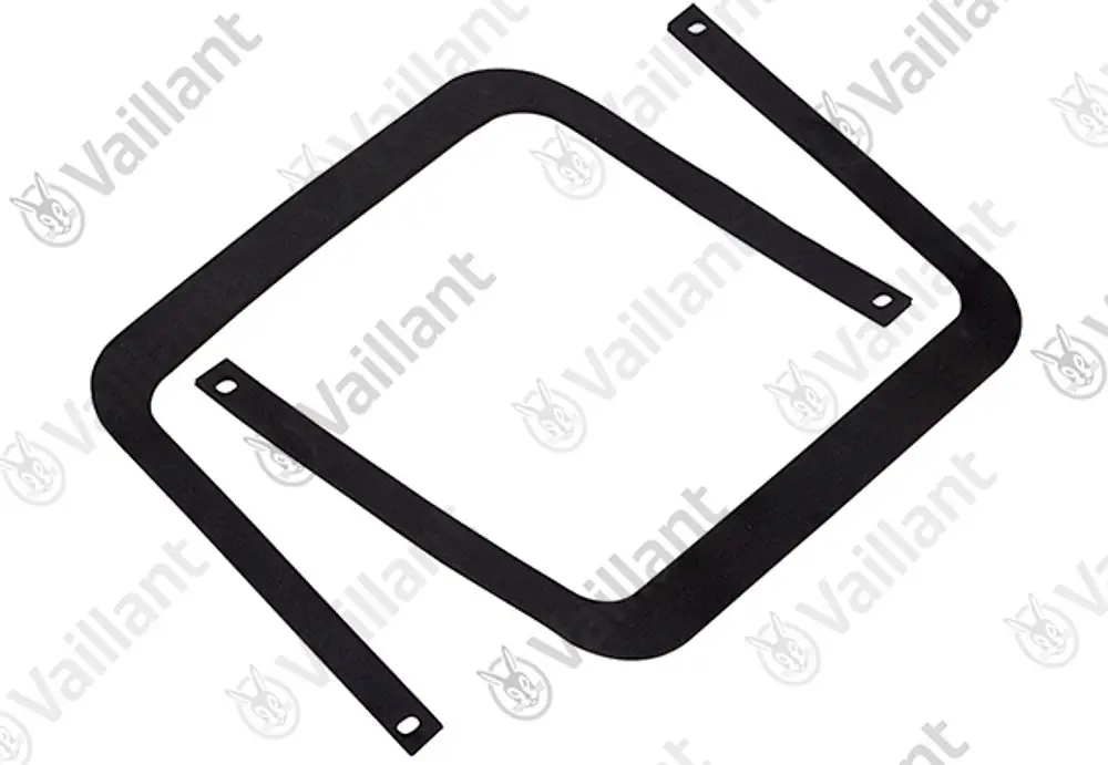 Schwarze Dichtungen von Vaillant in unterschiedlichen Formen, passend für Montagezwecke. Enthalten sind zwei flache und eine gebogene Dichtung.